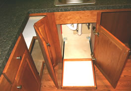 Plumbing access door & roll-out tray