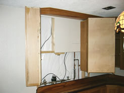 Both left end cabinets fully opened