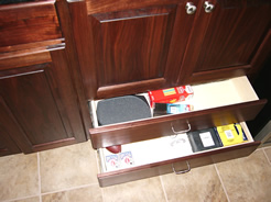 Storage drawers in back cabinets