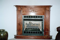 Corner fireplace surround, red oak