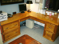 L-shaped cherry office desk
