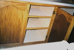 Adjustable shelves with oak edging